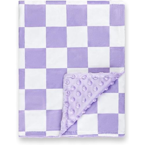DILIMI Baby Blanket, Soft Warm Newborn Toddler Minky Plush Dot Blanket for Girl and Boy Unisex (40×30 in), Purple Checkered