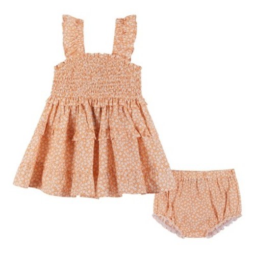 Andy & Evan Infant Orange Ruffle Smock Dress, Size: 3-6 months