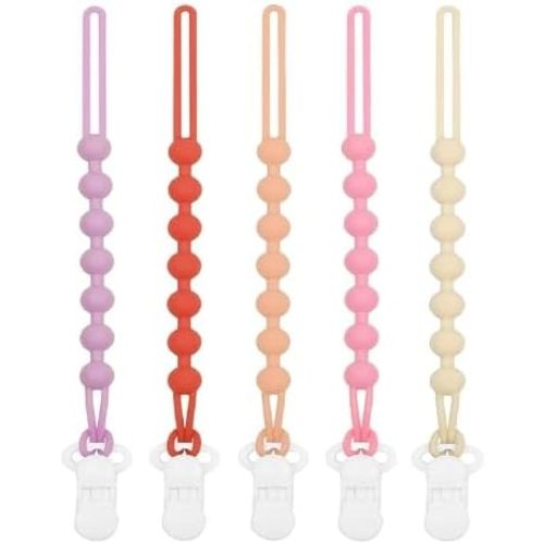 5-Pack Silicone Pacifier Clip, One-Piece Silicone Pacifier Holder Clip for Boys & Baby Girl Binky Clips Rust-Free Holders Unisex Newborns Shower Birthday Gifts (Pink Dreams)
