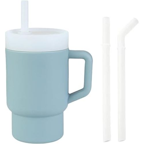 PandaEar Kids Tumbler Silicone Toddler Cup with Straw and Handle, 9.5oz Spill-Proof Training Cup for Baby, BPA-Free, Easy to Clean -Blue (Blue)
