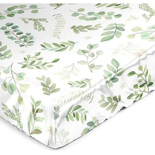 Sweet Jojo Designs Green Boho Floral Leaf Boy Girl Gender Neutral Unisex Baby Satin Fitted Crib Sheet Infant Newborn Nursery Toddler Bed Room Standard Mattress Sage White Bohemian Watercolor Botanical