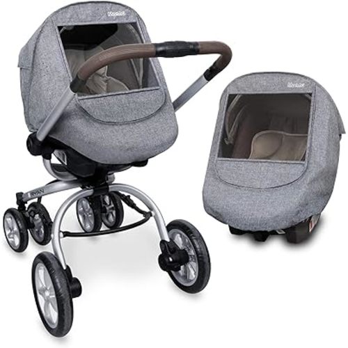 Manito Melange Infant Car Seat Weather Shield – Universal-Fit, Clear Window, Windproof, Water-Repellent, Premium Baby Car Seat Cover for Travel & Outdoor Weather Protection (Black Grey)