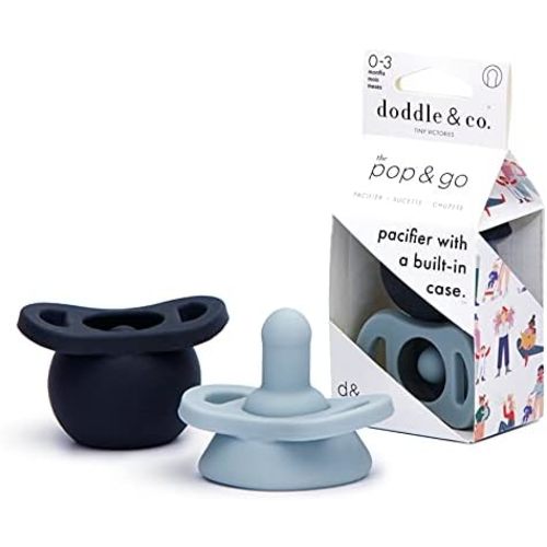 Doodle & Co. Pop & Go Pacifier for New Born Babies with Built-in Case | Pinch to Close Version | 100% Silicone for Infants | Helps Promote Oral Development | Plastic Free