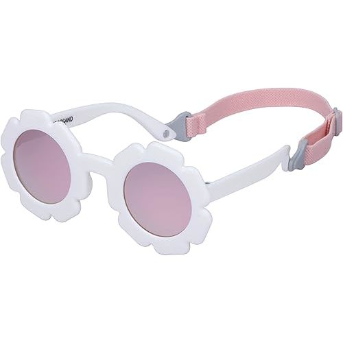 COCOSAND Toddler Sunglasses with Strap Polarized Lens Retro Flexible Flower Frame for Baby Kids Boys Girls Age 3-24 Months