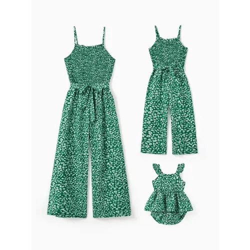 Matching Floral Print Green Smocked Strap Jumpsuits for Mommy and Me Only $23.99 - PatPat US Mobile