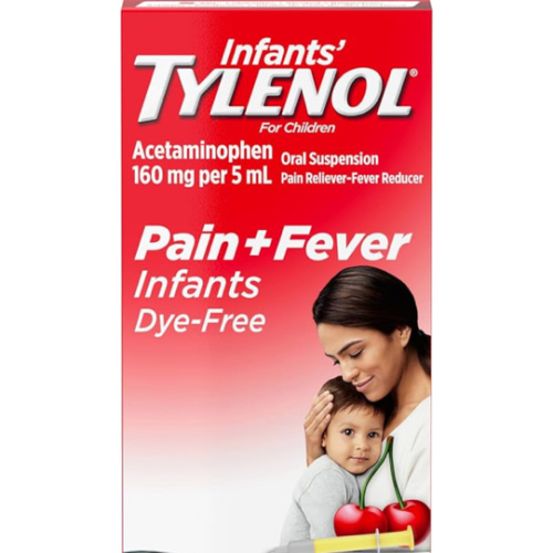 Infants' Tylenol Liquid Pain Reliever and Fever Reducer Medicine, Acetaminophen Oral Suspension for Sore Throat, Headache & Teething, Kids Fever Reducer; Dye-Free Cherry Flavor, 2 fl oz, Pack of 1