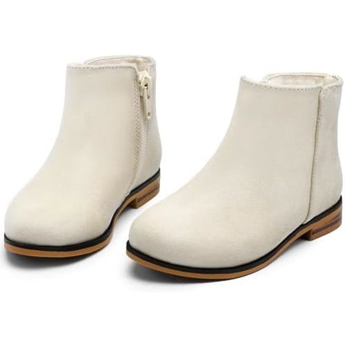 Girls Ankle Boots for Kids - Side Zipper Booties, Fashion Short Suede Low Heels
