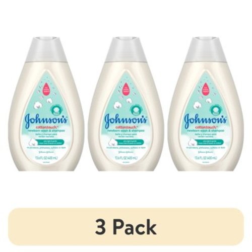 (3 pack) Johnson's CottonTouch for Newborn Baby and Toddler Bath Shampoo and Body Wash, 13.6 oz