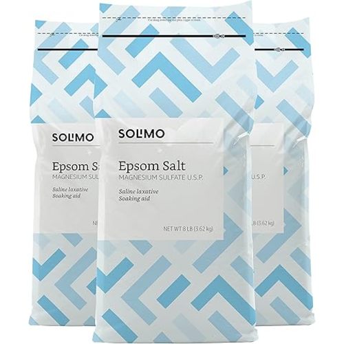 Amazon Brand - Solimo Epsom Salt Soak, Magnesium Sulfate USP, Unscented, 8 pound (Pack of 3)