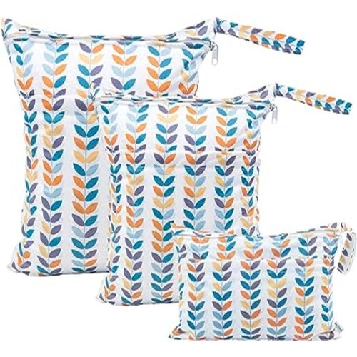 babygoal Wet Dry Bags for Baby Cloth Diapers, Washable Travel Bags, Beach, Pool, Gym Bag for Swimsuits & Wet Clothes with Two Zippered Pockets 3 Pack(S,M,L), 3SML03