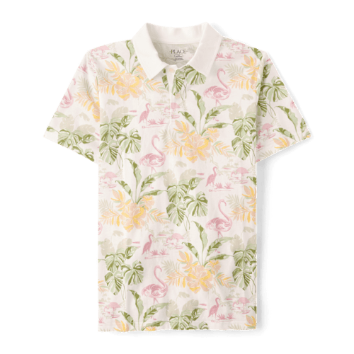 Mens Matching Family Tropical Polo - White