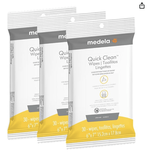Medela Quick Clean Breast Pump and Accessory Wipes 90ct, 3 Packs of 30 Count, Resealable, Convenient and Hygienic On The Go Cleaning for Tables, Countertops, Chairs, and More