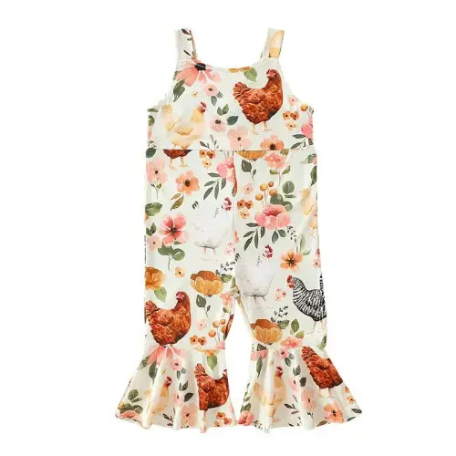 6-12m CHICKENS Bellbottom Jumpsuit - Hazel & Bo