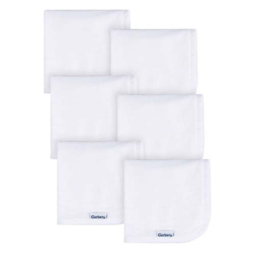 Gerber Baby Boy or Girl Unisex White Washcloths, 6-Pack, One Size