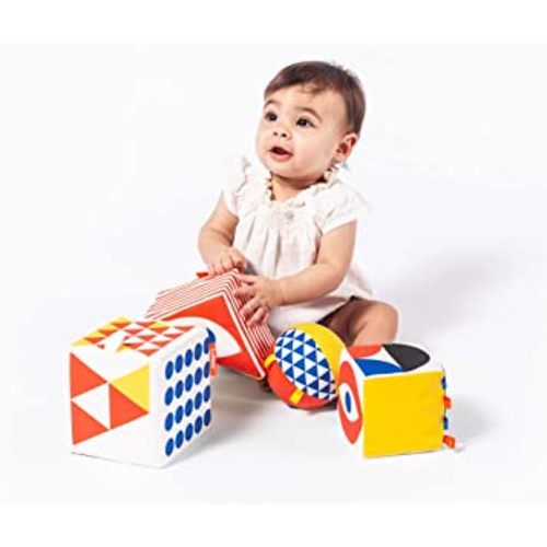 Follies The Baby Bauhaus Set - Award Winning Jumbo Soft Baby Blocks, Rattle Ball, Mirror from 0 to 18 Months - Must Have Montessori Developmental Sensory Toys for Tummy Time and Brain Development