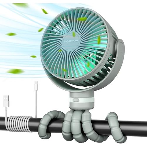 Momcozy 8000mAh Portable Stroller Fan, 27H Ultra-long Battery Life, Detachable 4 Speed 360°Rotate, LED Night Light with 2 Modes, USB Rechargeable＆ Handheld Cooling Fan for Travel, Car Seat (Sage)