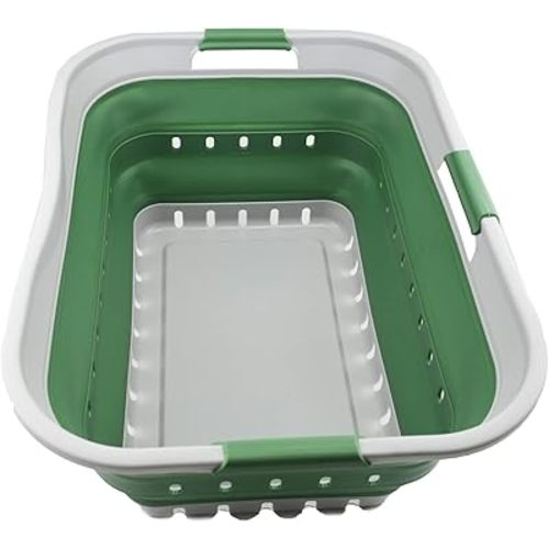 SAMMART 42L (11 gallon) Collapsible Plastic Laundry Basket - Foldable Pop Up Storage Container/Organizer - Portable Washing Tub - Space Saving Hamper/Basket (Grey/Dark Sea Green)