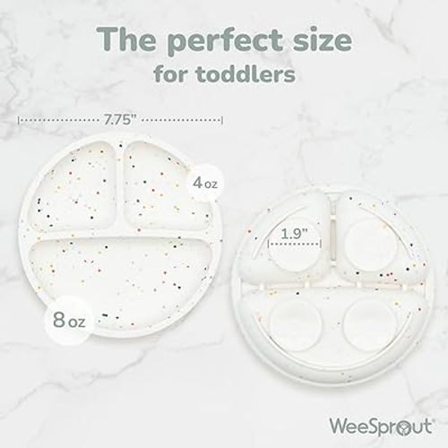 WeeSprout Suction Plates for Babies With Lids & Toddlers - 100% Silicone, Dinnerware Stays Put, Divided Design for Picky Eaters, Microwave & Dishwasher Friendly, 3 Pack