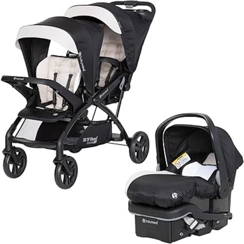 Baby Trend Sit N' Stand Tandem Double Stroller 2.0 DLX and EZ-Lift Plus Car Seat Set with 5 Point Safety Harnesses and Cozy Cover, Modern Khaki