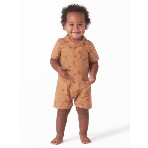 Modern Moments by Gerber Baby Boy Short Sleeve Poplin Romper, Sizes 0/3-24M