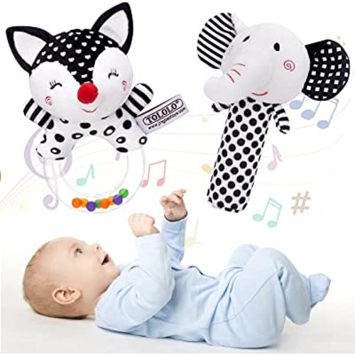 Baby Rattles 0-6 Months: Soft Rattles for Babies 0-6 Months Newborn Sensory Toys, High Contrast Black and White Baby Toys 0-3 Months Plush Rattle Toy for Infant Boys Girls 0 3 6 9 12 Months Gift