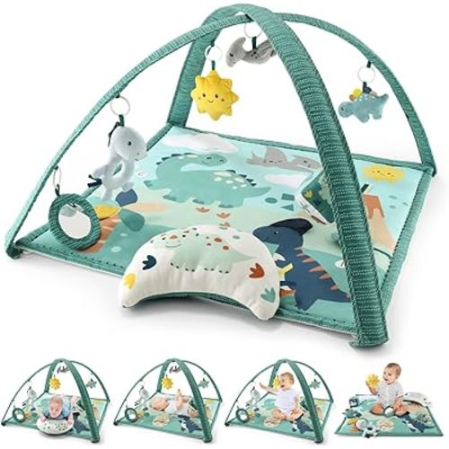 The Peanutshell Unisex Baby Play Gym & 7-in-1 Play Mat - Playmat Baby Toys 0-6, 6-12 Months Tummy Time Mat with Hanging Toys, Soft Padded Mat for Newborns, Infants - Dino