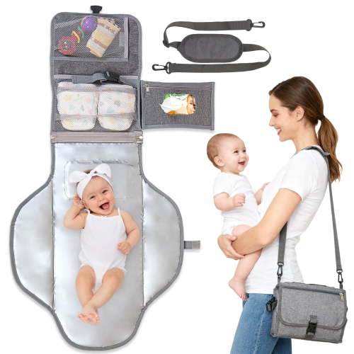 Smasener Portable Diaper Changing Pad for Baby, Detachable Travel Changing Pad with Baby Wipes Pocket, Gifts for Baby Shower, Newborn Girls and Boys (Grey)