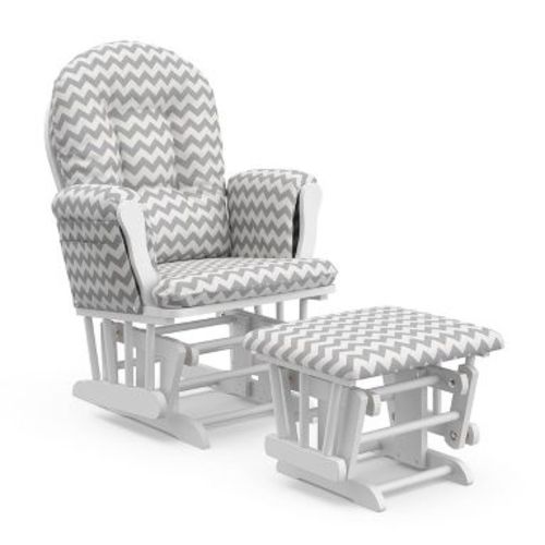 Storkcraft Hoop Glider Nursery Rocking Chair and Ottoman - White Frame/Gray Chevron Fabric