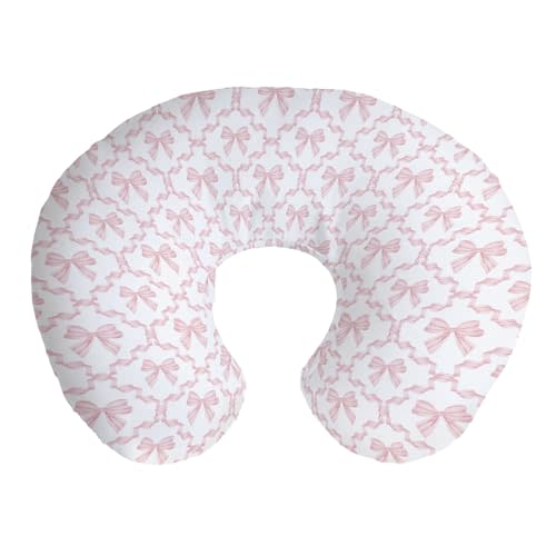 Pink Ribbon Bows Nursing Pillow Covers Cute Pastel Bows Nursing Cover for Breastfeeding Pillows Pink Girly Ribbons Infant Nursing Slipcover for Baby Boys Girls Newborn