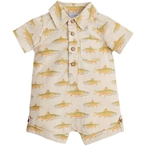 Mud Pie baby-boys Children's Linen Fish Romper