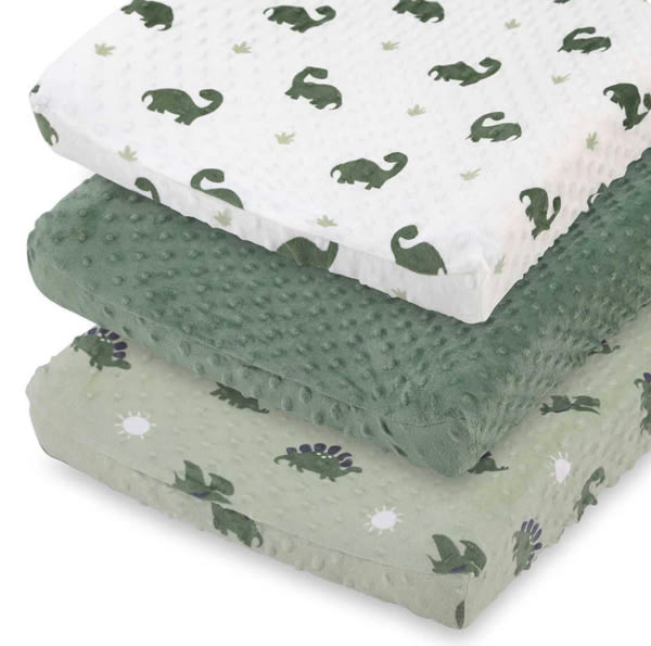 Green Dino Plush Minky 3-Pack Changing Pad Covers
