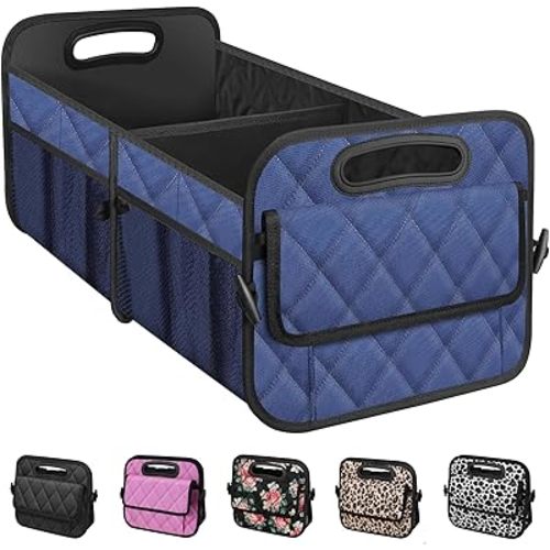 Collapsible Car Trunk Organizer with Reinforced Handles, Storage with 6 Pockets, Car Accessories for Women/Man (Medium, Navy Blue)