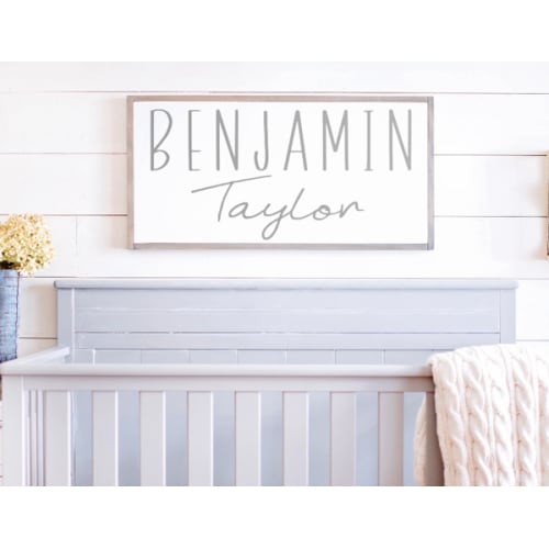 Nursery Name Sign | Baby Name Sign | Nursery Name Sign Wood | Nursery Name Sign Boy | Nursery Name Sign Girl | Crib Sign | Baby Girl Sign
,
12x24 with navy
,
Distressed Gray