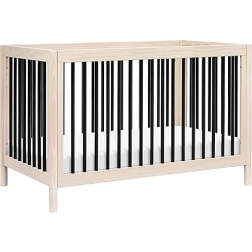 Babyletto Gelato 4-in-1 Convertible Crib with Toddler Bed Conversion in Washed Natural and Black, Greenguard Gold Certified