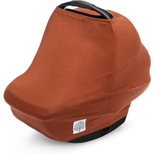 Parker Baby 4 in 1 Car Seat Cover for Girls and Boys - Stretchy Carseat Canopy, Nursing Cover, Grocery Cart Cover, High Chair Cover - “Clay”