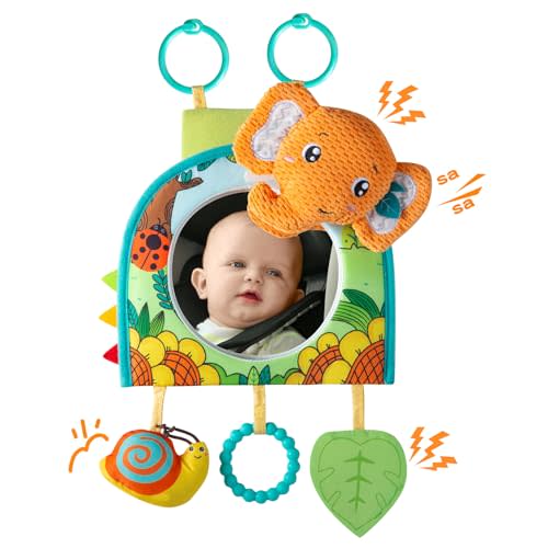Lynncare Car Seat Toy, Baby Car Mirror Toy for Rear Facing, Travel Baby Activity Center with Hanging Engaging Toys for Infants Babies 0-6-12-18 Months Boy Girl