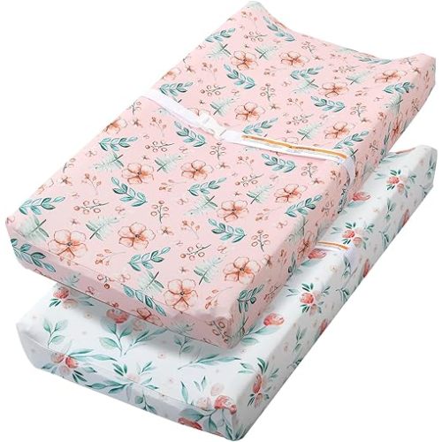 Changing Table Pad Cover Elastic Changing Pad Cover Premium Baby Changing Pad Cover 2 Pack for Boys Girls Unisex Soft Comfortable and Secure (Pink Flower) Changing pad Cover