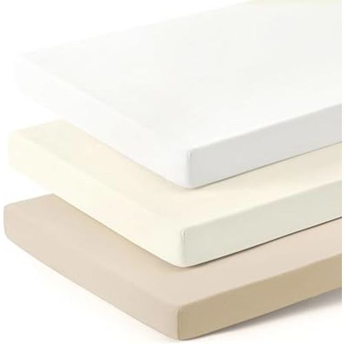 GRSSDER Mini Crib Sheets Fitted, Pack and Play Sheets 3 Pack, Ultra Soft Stretchy Pack N Play Sheets, Universal Fit for Playard Mattress, Jersey Crib Sheets Neutral for Boys and Girls, Cream/Beige