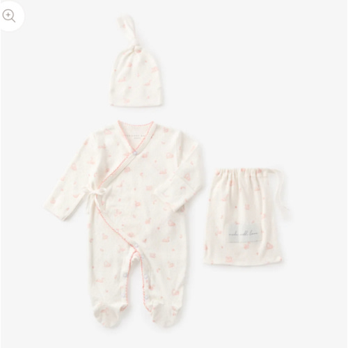Pink Swan Print Organic Cotton Pointelle Layette 2 Pc Gift Set