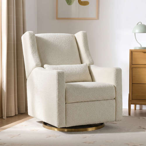 Babyletto Kiwi Ivory Boucle Nursery Power Glider Recliner Chair with Gold Base