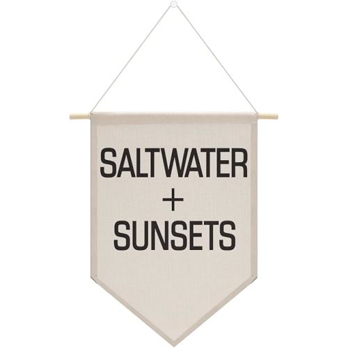 Boys Room Decor Coastal Beach Canvas Banner Wall Decor Saltwater Sunsets Wall Hanging Pennant Flag VIntage Wall Art for Kids Playroom Preschool Living Room Home Office Surf Shack Decor Poster Print