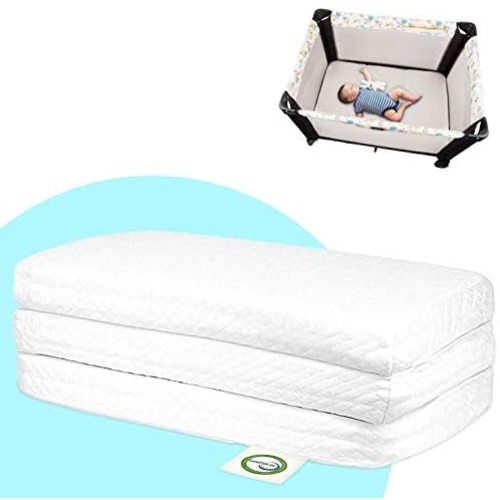 Pack and Play Mattress Pad -Trifold Portable Roll Up Playpen Mattress Pad with High Density Foam for Babies and Toddlers with Travel Tote - Hypoallergenic Travel Mattress (White) - Stock Your Home