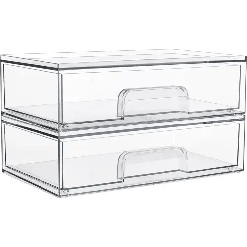 Vtopmart 12''W Clear Stackable Storage Drawers,2 Pack Acrylic Plastic Organizers Bins for Makeup Palettes, Cosmetics, and Beauty Supplies,Ideal for Vanity, Bathroom,Cabinet,Desk Organization