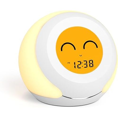 Kids Room Thermometer, Hygrometer and Cute Facial Expressions, Colorful Light Choose, 4 Level Dimmer, Indoor Temperature Monitor, LCD Screen Child Time Display Temperature and Humidity Gauge iTOMA 915