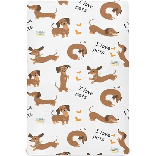 Crib Sheets for Boys Dachshund Dogs Toddler Baby Girl Sheets for Crib,Neutral Mini Crib Nursery Mattress Sheets Fitted,Crib Mattress 52 * 28 * 9In