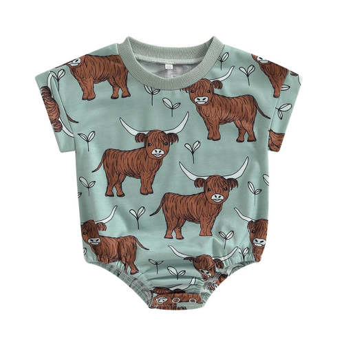 Baby Boys Western Romper Short Sleeve Highland Cow Print Jumpsuit Clot – August + Willow