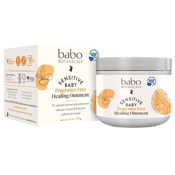 BABO Botanicals Sensitive Baby Fragrance-Free All Natural Healing Ointment - 99% Organic & 1% Colloidal Oat - Steroid-Free - NSF Certified - for Eczema, Irritated/Itchy Skin - Face, Body, Diaper Area