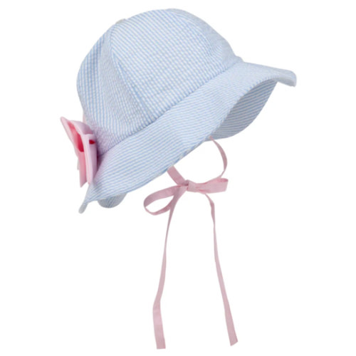 Pippa Petal Hat - Breakers Blue Seersucker with Palm Beach Pink