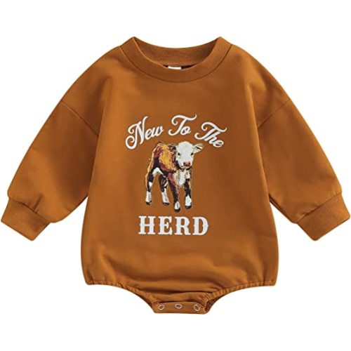 ZyHwShine Western Baby Outfit Newborn Boy Girl Cow Print Sweatshirt Romper Bodysuit Sweater Onesie Fall Winter Clothes
