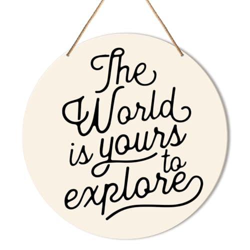 Muktoujaumai Nursery Wall Decor, Adventure Nursery Hanging Sign Decor Kids Room Wall Decoration Wood Sign for Playroom, Toddler Room, Toy Room, Classroom, The World Is Yours to Explore